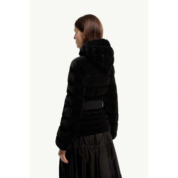 Moncler Gestuelle Belted Short Down Jacket in Black, view 5 | Women's Puffer Jackets | Coveti
