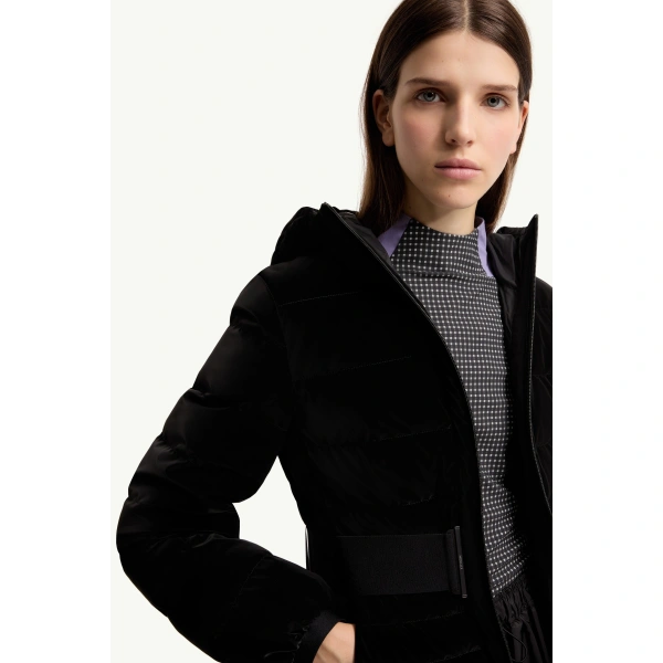 Moncler Gestuelle Belted Short Down Jacket in Black, view 6 | Women's Puffer Jackets | Coveti