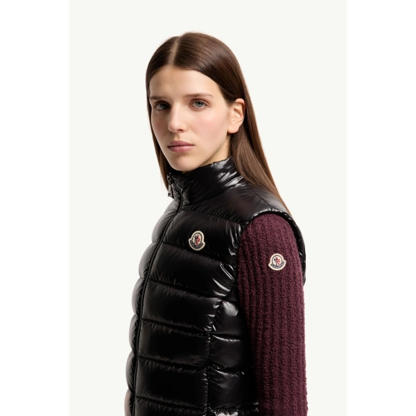 Moncler Ghany Down Gilet in Black, view 3 | Women's Vests and Gilets | Coveti