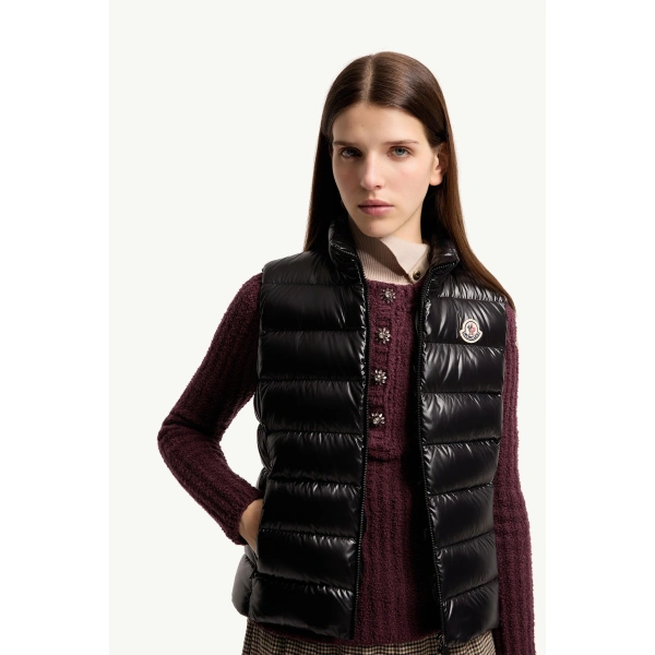 Moncler Ghany Down Gilet in Black, view 6 | Women's Vests and Gilets | Coveti