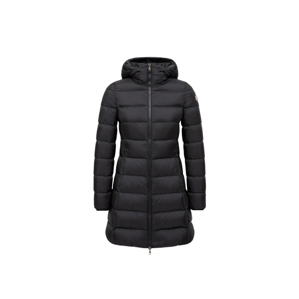 Moncler Gie Hooded Long Down Jacket in Black | Women's Puffer and Down Coats | Coveti