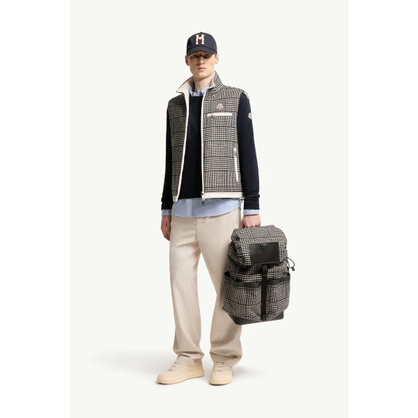 Moncler Gienah Reversible Wool Blend Down Gilet in Gray, view 2 | Men's Jackets | Coveti