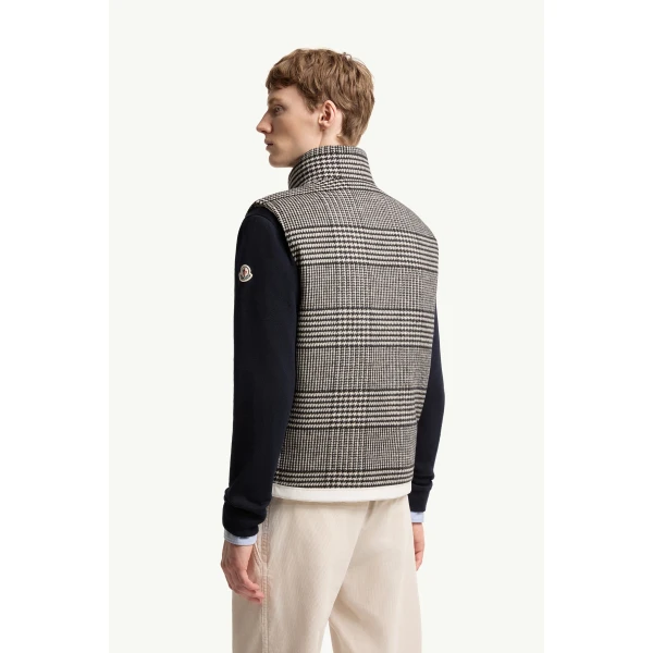 Moncler Gienah Reversible Wool Blend Down Gilet in Gray, view 5 | Men's Jackets | Coveti