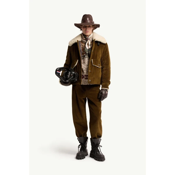 Moncler Givrand Shearling-Trimmed Corduroy Short Down Jacket in Brown, view 2 | Men's Jackets | Coveti