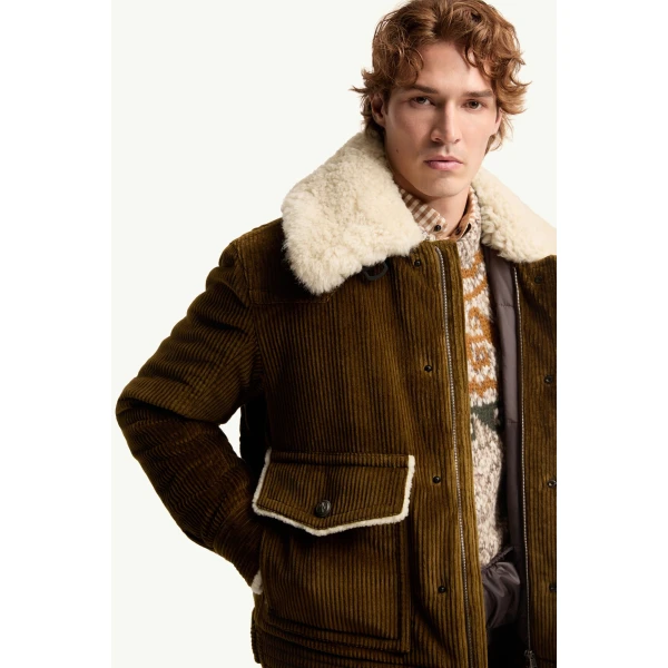 Moncler Givrand Shearling-Trimmed Corduroy Short Down Jacket in Brown, view 6 | Men's Jackets | Coveti