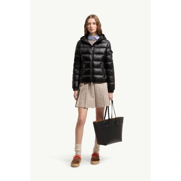 Moncler Glesse Hooded Short Down Jacket in Black, view 2 | Women's Puffer Jackets | Coveti