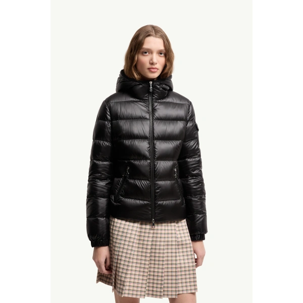 Moncler Glesse Hooded Short Down Jacket in Black, view 4 | Women's Puffer Jackets | Coveti