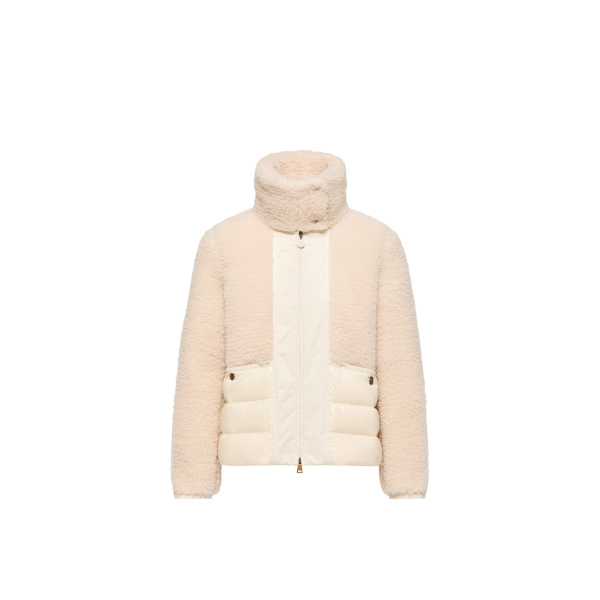Moncler Glorieux Hooded Teddy Short Down Jacket in White Ivory | Women's Puffer Jackets | Coveti