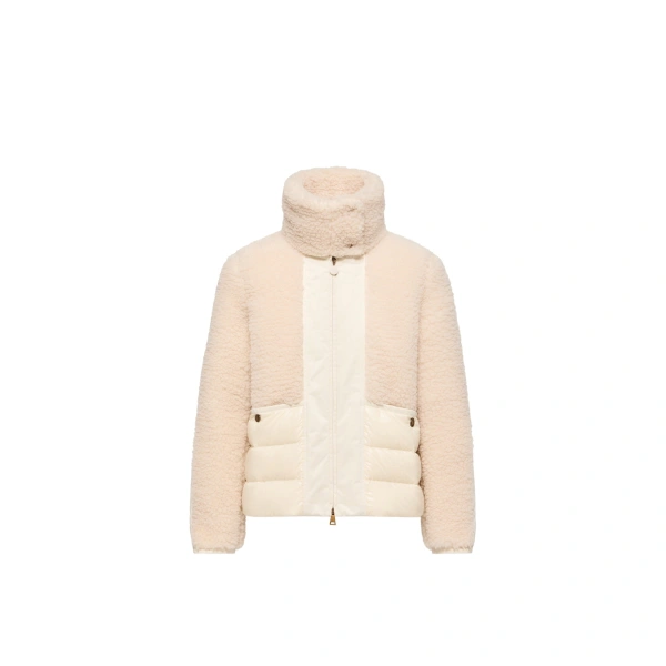Glorieux Hooded Teddy Short Down Jacket in White Ivory