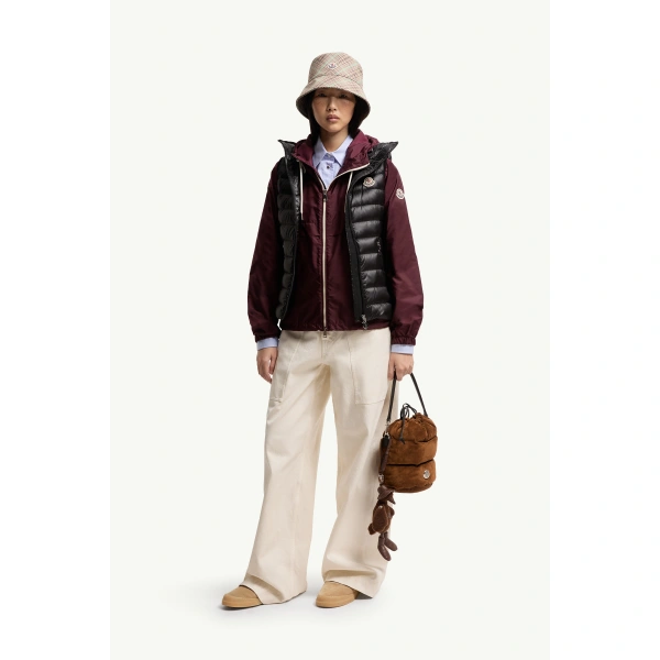 Moncler Glygosse Hooded Down Gilet in Black, view 2 | Women's Vests and Gilets | Coveti