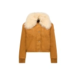 Moncler Gravio Shearling-Trimmed Short Down Jacket in Dark Yellow | Women's Puffer Jackets | Coveti