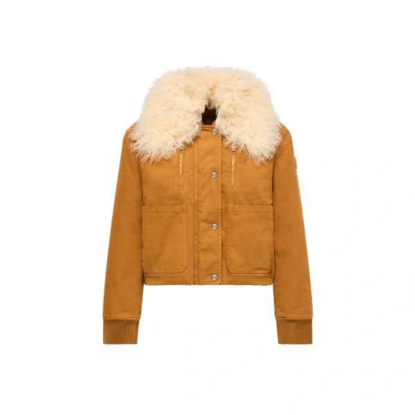 Gravio Shearling-Trimmed Short Down Jacket in Dark Yellow