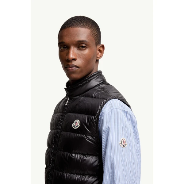 Moncler Gui Packable Down Gilet in Black, view 3 | Men's Jackets | Coveti