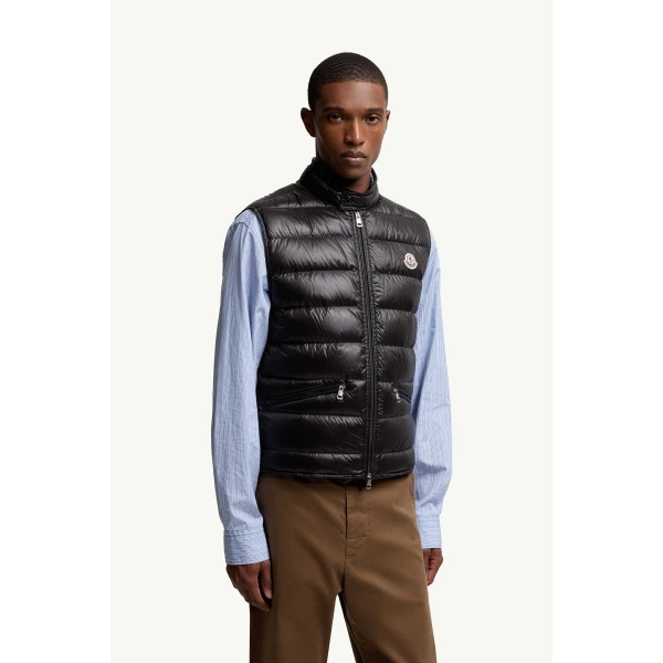 Moncler Gui Packable Down Gilet in Black, view 4 | Men's Jackets | Coveti