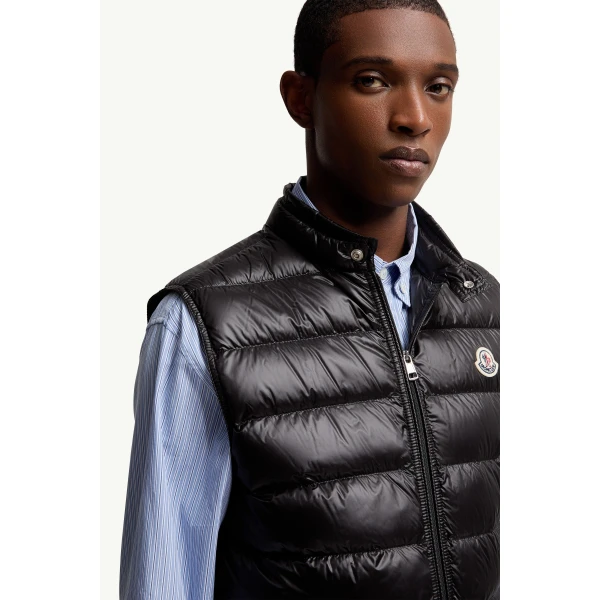 Moncler Gui Packable Down Gilet in Black, view 6 | Men's Jackets | Coveti