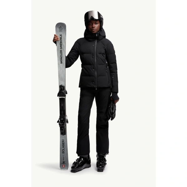 Moncler Guyane Hooded Insulated Ski Jacket in Black, view 2 | Women's Ski Jackets | Coveti