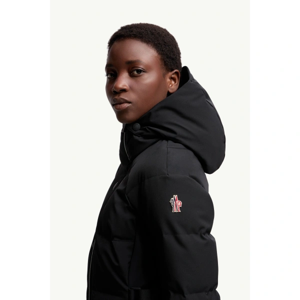 Moncler Guyane Hooded Insulated Ski Jacket in Black, view 3 | Women's Ski Jackets | Coveti
