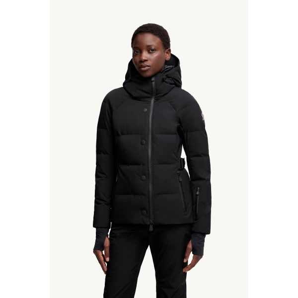 Moncler Guyane Hooded Insulated Ski Jacket in Black, view 4 | Women's Ski Jackets | Coveti