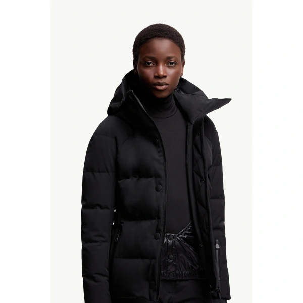 Moncler Guyane Hooded Insulated Ski Jacket in Black, view 6 | Women's Ski Jackets | Coveti