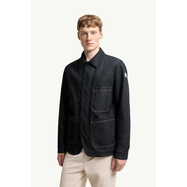 Moncler Haderu Denim Shirt Jacket in Navy Blue, view 4 | Men's Jackets | Coveti