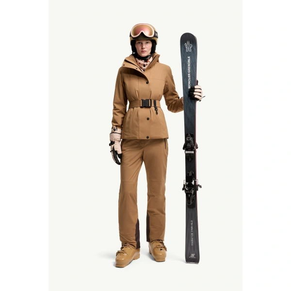 Moncler Hainets Insulated Ski Jacket in Camel Beige, view 2 | Women's Ski Jackets | Coveti