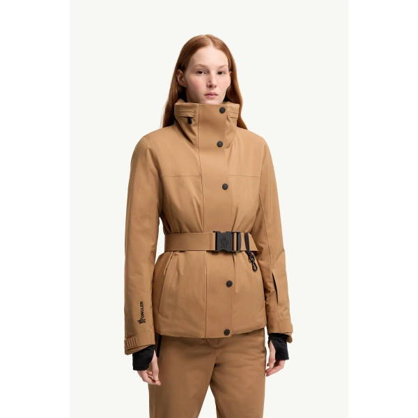 Moncler Hainets Insulated Ski Jacket in Camel Beige, view 4 | Women's Ski Jackets | Coveti
