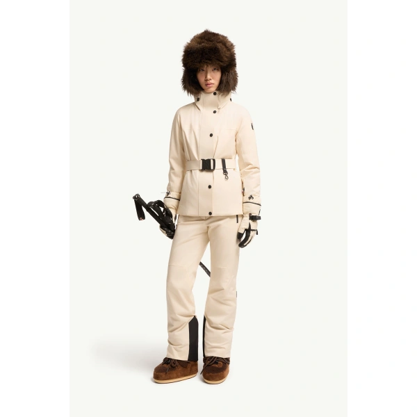 Moncler Hainets Insulated Ski Jacket in White Ivory, view 2 | Women's Ski Jackets | Coveti