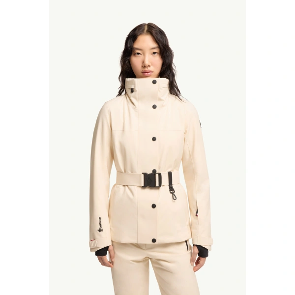 Moncler Hainets Insulated Ski Jacket in White Ivory, view 4 | Women's Ski Jackets | Coveti