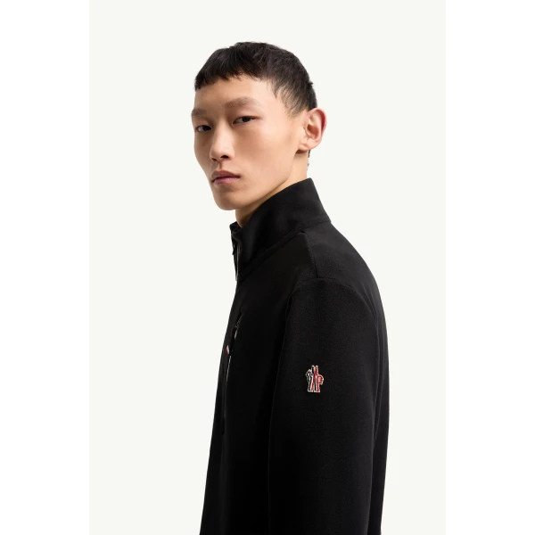 Moncler Half-Zip Polo Neck in Black, view 3 | Men's Skiwear | Coveti