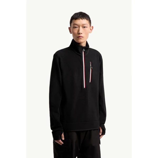 Moncler Half-Zip Polo Neck in Black, view 4 | Men's Skiwear | Coveti