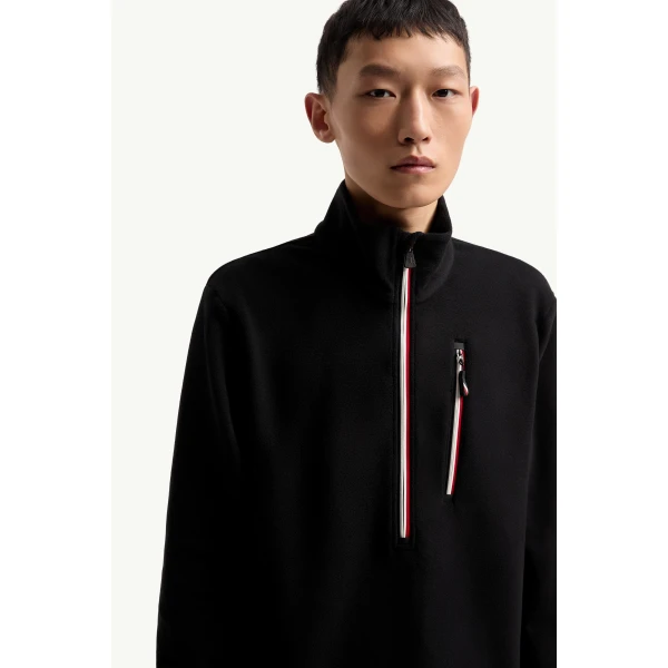 Moncler Half-Zip Polo Neck in Black, view 6 | Men's Skiwear | Coveti