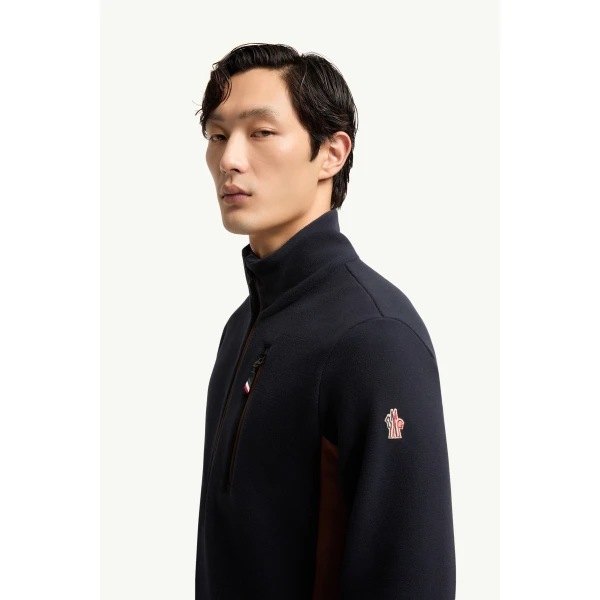 Moncler Half-Zip Polo Neck in Navy Blue, view 3 | Men's Skiwear | Coveti