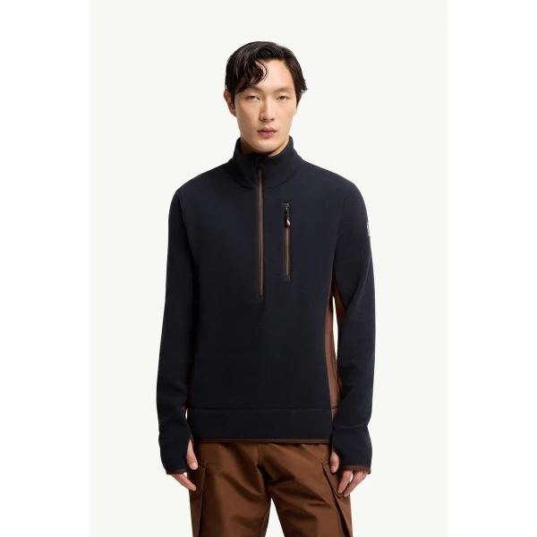 Moncler Half-Zip Polo Neck in Navy Blue, view 4 | Men's Skiwear | Coveti