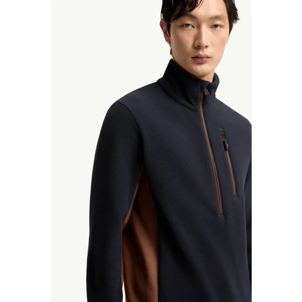 Moncler Half-Zip Polo Neck in Navy Blue, view 6 | Men's Skiwear | Coveti