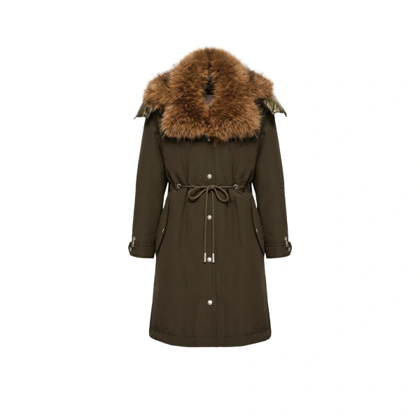 Halicte Hooded Long Down Parka Jacket in Dark Green