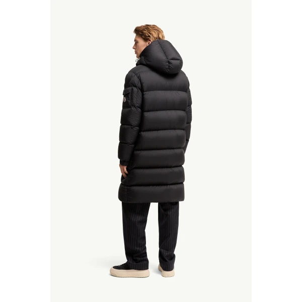 Moncler Hanoverian Hooded Long Down Jacket in Black, view 5 | Men's Coats | Coveti
