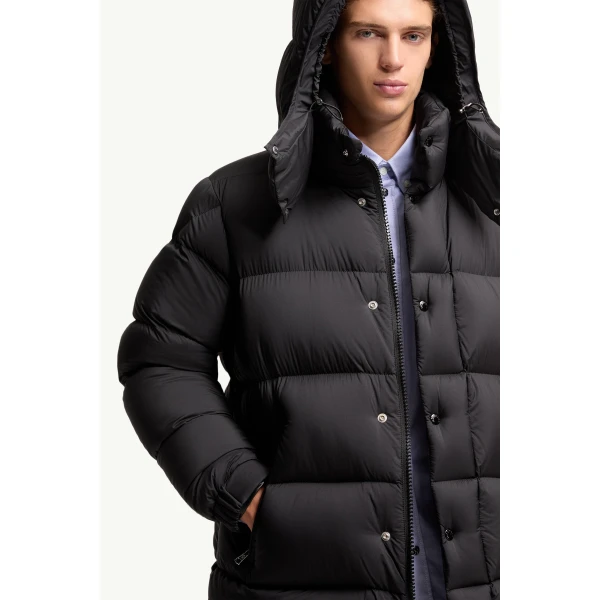 Moncler Hanoverian Hooded Long Down Jacket in Black, view 6 | Men's Coats | Coveti