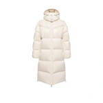 Moncler Harfang Hooded Long Down Coat in White Ivory Moncler Harfang Hooded Long Down Coat in White Ivory | Women's Puffer and Down Coats | Coveti