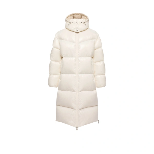 Harfang Hooded Long Down Coat in White Ivory