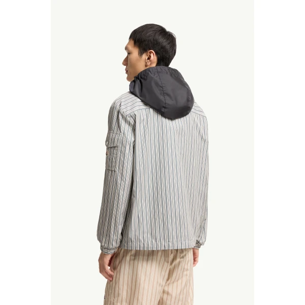 Moncler Havas Striped Poplin Shirt Jacket in White & Blue, view 5 | Men's Jackets | Coveti