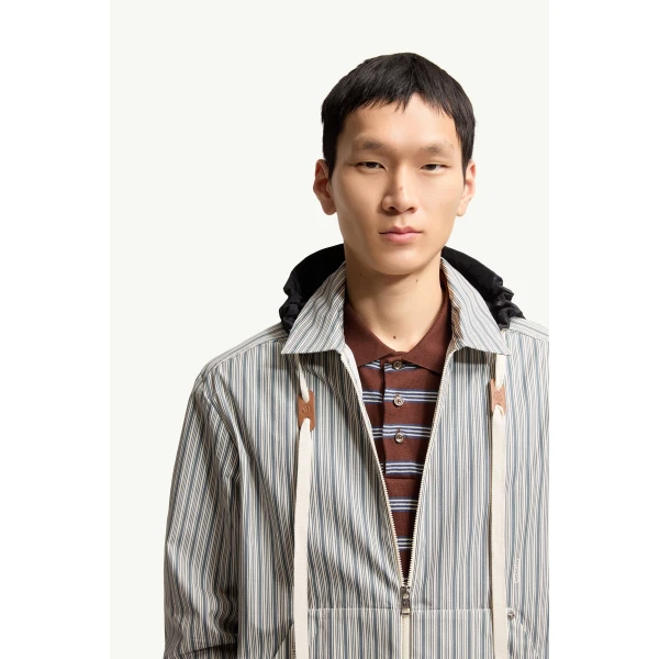 Moncler Havas Striped Poplin Shirt Jacket in White & Blue, view 6 | Men's Jackets | Coveti
