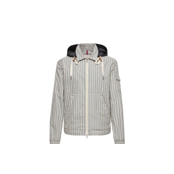 Moncler Havas Striped Poplin Shirt Jacket in White & Blue | Men's Jackets | Coveti