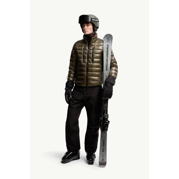 Moncler Hers Packable Insulated Ski Jacket in Olive Green, view 2 | Men's Skiwear | Coveti