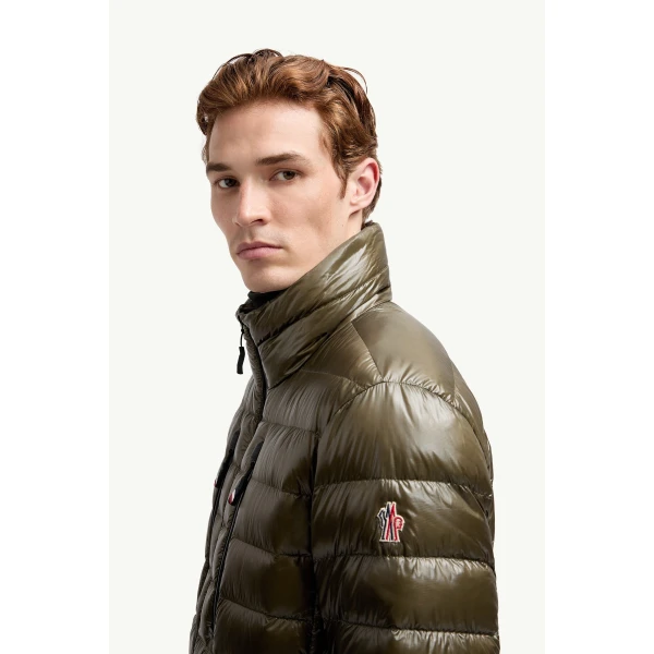 Moncler Hers Packable Insulated Ski Jacket in Olive Green, view 3 | Men's Skiwear | Coveti