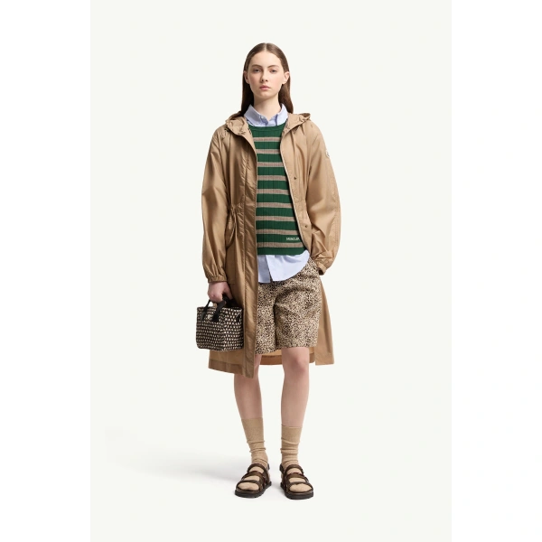 Moncler Hiengos Hooded Parka Coat in Beige, view 2 | Women's Puffer and Down Coats | Coveti