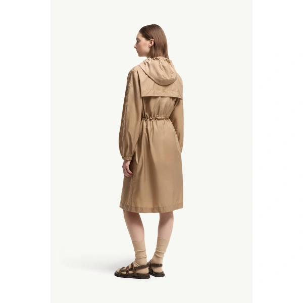 Moncler Hiengos Hooded Parka Coat in Beige, view 5 | Women's Puffer and Down Coats | Coveti