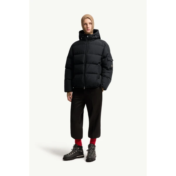 Moncler Himalaya Hooded Short Down Jacket in Black, view 2 | Men's Jackets | Coveti
