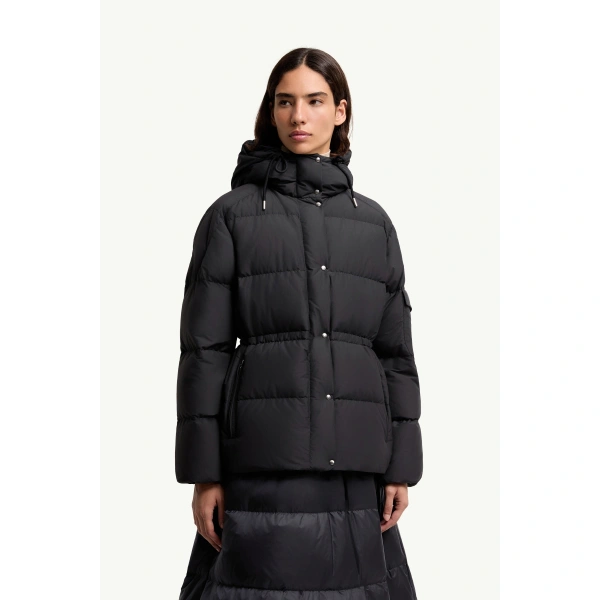 Moncler Himalaya Hooded Short Down Jacket in Dark Blue, view 4 | Women's Puffer Jackets | Coveti
