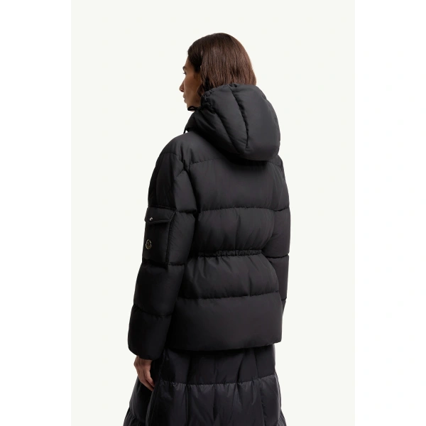 Moncler Himalaya Hooded Short Down Jacket in Dark Blue, view 5 | Women's Puffer Jackets | Coveti