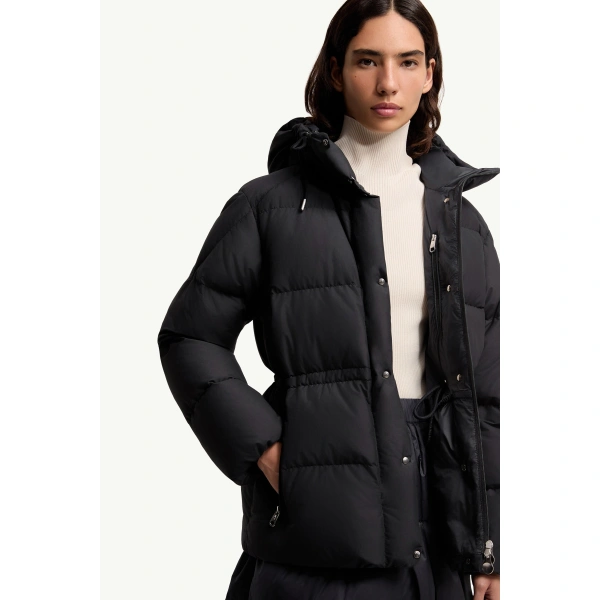 Moncler Himalaya Hooded Short Down Jacket in Dark Blue, view 6 | Women's Puffer Jackets | Coveti